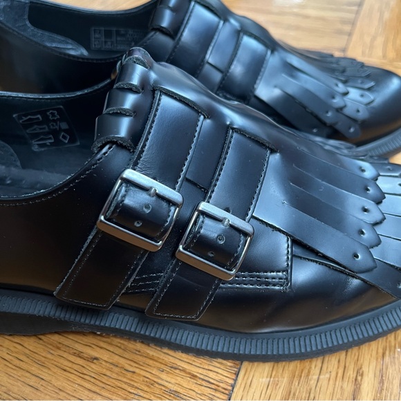 Dr. MARTENS Black Leather Fringe Loafers - Picture 2 of 7